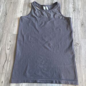 Athleta Gray White High Neck Racer Back Muscle Workout Running Tank Size xL
